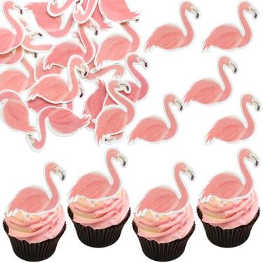 Imagem de Ephlyn 54Pcs Edible Flamingo Cupcake Toppers Summer Tropical Cupcake Toppers Wafer Paper Aloha Cake Decorations for Luau Hawaiian Theme Baby Shower Flamingo Birthday Party Supplies Pink