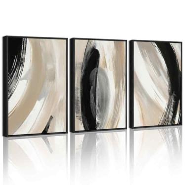 Imagem de KUVIOKE Arte de parede emoldurada abstrata preta neutra minimalista grafite pastel decoração de parede ilustração moderna pintura artística para quarto sala de jantar 30,5 x 40,6 cm (moldura preta)
