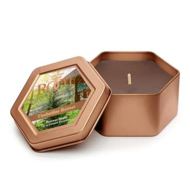 Imagem de Root Candles Velas perfumadas em lata de viagem 24 horas Honeycomb Traveler vela de mistura de cera de abelha feita à mão, 113 g, Timberland Retreat