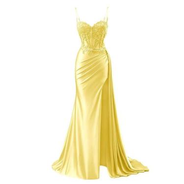 Imagem de Vestido de baile RUMUGUYA, apliques de renda, cetim, sereia, baunilha,