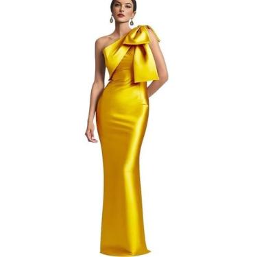 Imagem de Vestido de dama de honra Mkojaa One Shoulder Satin Mermaid Yellow
