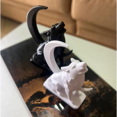 Imagem de Kit 2 Lobos e Lua Geométrica Decoração de Mesa Impressão 3D - Preto e 