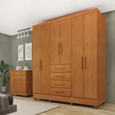 Imagem de Guarda Roupa Casal com pés 6 Portas 4 Gavetas 180cm Arizona Tcil Móvei