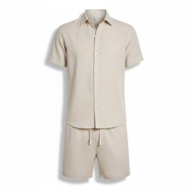 Imagem de Conjunto Masculino Linho Premium com Camisa e Short - Volgue, Bege, M