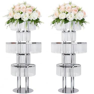 Imagem de 2 peças de suporte de flores para decoração de casamento com pingentes de cristal, base de lustre circular de 5 camadas, formato espiral extremamente texturizado, adequado para banquetes de casamento