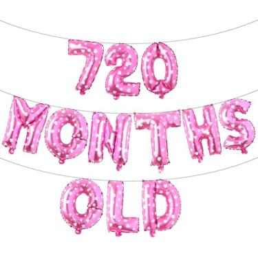 Imagem de Banner de balão multicolorido com glitter de 720 meses - Decorações engraçadas de aniversário de 60 anos e festas de aniversário (coração rosa de 720 meses)