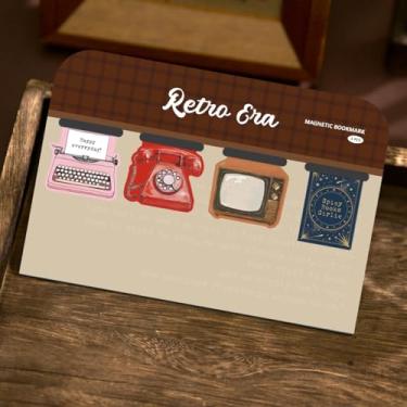 Imagem de Marcador de livro de 4 peças, marcadores magnéticos para mulheres e homens, acessórios de livros, presentes para amantes de leitura, era retrô com padrão de telefone rotativo de máquina de escrever
