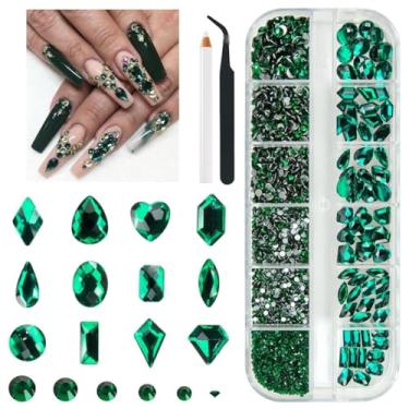 Imagem de 2052 peças de vidro verde esmeralda arte para unhas strass pingentes de unhas verdes multi formas cristal flatback strass grandes pedras redondas pedras diamantes joias W ferramentas de escolha para
