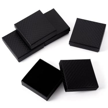 Imagem de Caixa de joias quadrada de papelão de 8 x 8 cm, 5 peças, caixa de presente de papel texturizado com esponja interna para pingentes, brincos, anéis, faça você mesmo, embalagem de armazenamento de joias