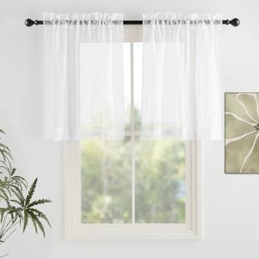 Imagem de Cortina transparente de saia branca marfim 61 cm de comprimento, cortinas semitransparentes para sala de estar e quarto, bolso para varão pequeno tratamento de janela para armário de cozinha, 73,7 cm