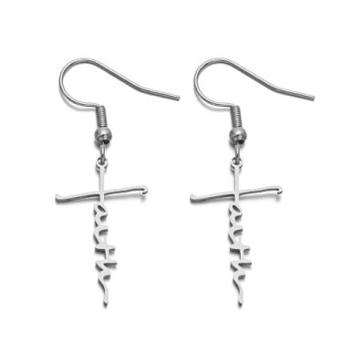 Imagem de Brincos de cruz de aço inoxidável para mulheres, one size, Liga de aço, Sem pedra preciosa