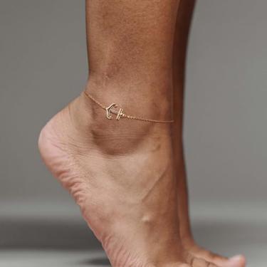 Imagem de Tornozeleira de ouro para mulheres banhado a ouro 14k âncora tornozeleira