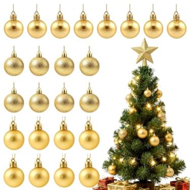 Imagem de 24 peças de mini enfeites de bola de Natal inquebráveis de 2,8 cm - decorações de árvore de Natal pré-amarradas para Natal, Halloween, casamentos e festas (ouro)