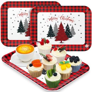 Imagem de Vesici 3 bandejas para servir de Natal, 33 x 25 cm, preto e vermelho, xadrez, melamina, pratos, reutilizáveis, retangulares, para festas de Natal, festas, lanches, frutas, sobremesas, doces