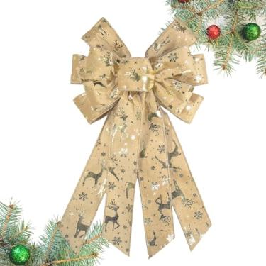 Imagem de Habbiful Grande laço de Natal para guirlanda, laços de guirlanda de Natal para decoração de cerca de parede da porta da frente, enfeite de árvore de rena dourada para decoração de festas de fim de ano