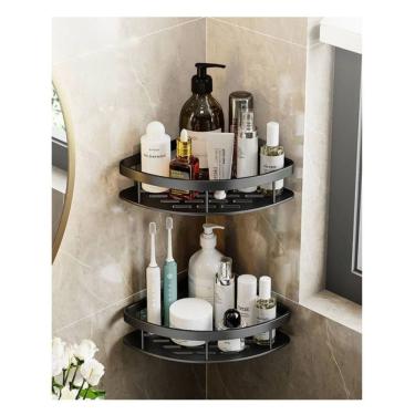 Imagem de Kit 2 Prateleira L Metal Canto Organizador Multiuso Banheiro Box Sem Furar Parede