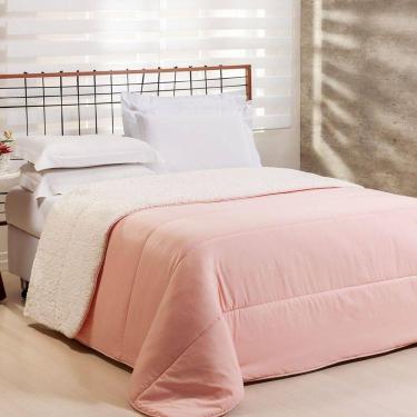 Imagem de Coberdrom 1 Peça Queen Percal 200 Fios Com Sherpa Flupy 100% Poliéster - Rosa