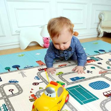 Imagem de Tapete Infantil Atividades Educativas Impermeável Dupla Face Premium Dobrável - Tatame Emborrachado Macio Livre de BPA150x180m (Pista/Cidade)