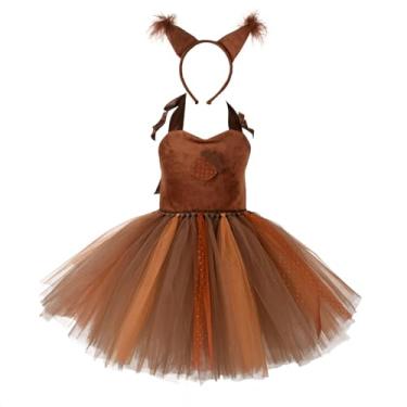 Imagem de Dynwave Vestido de tutu infantil com tema de esquilo, acessórios para o Natal com tiara de cabelo, Tamanho 2xl