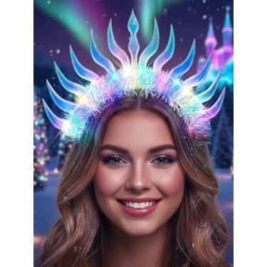 Imagem de Lorealri Light Up Crown Headband, Glowing Homecoming Rave Festival Party Cosplay LED Accessory for Women (Blue-Pink A)