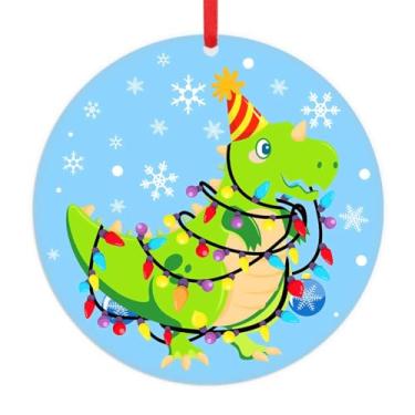Imagem de Ornamento de Natal de dinossauro, presente de Dia dos Namorados de dinossauro fofo de 7,6 cm para crianças, enfeite de Natal engraçado para decoração de árvores de Natal
