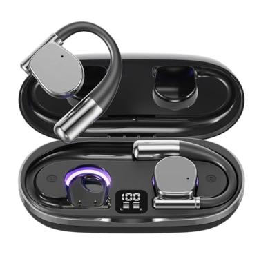 Imagem de Fones de ouvido sem fio Bluetooth 5.4 M111, design de orelha aberta, áudio HD com redução de ruído, tela de bateria digital, preto, alto-falantes de anel de cobre de 16 mm