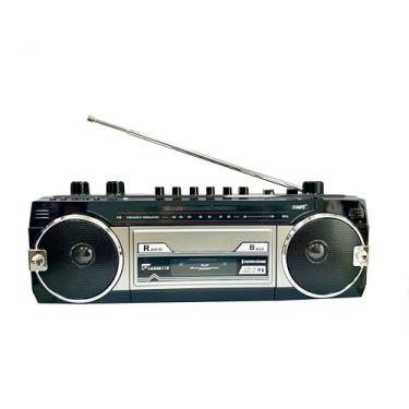 Imagem de Boombox retrô, converte cassetes para USB/SD, gravador de rádio cassete, slots USB/Micro SD, conector de fone de ouvido, microfone embutido, preto