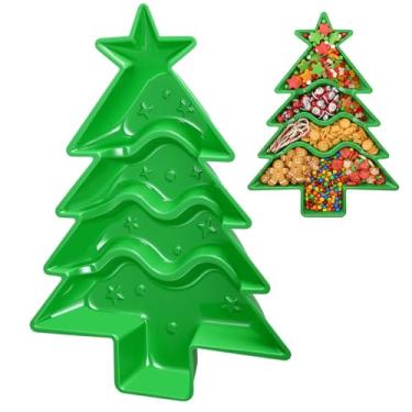 Imagem de SiliFine Bandeja de servir em forma de árvore de Natal, pratos de charcutaria de plástico divididos, pratos com compartimentos, decorações de festa de Natal para lanches, sobremesas, presente de Natal
