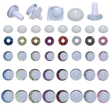 Imagem de ARTCXC 96 peças 18-25 mm 3D 8 cores olhos brancos de segurança com arruelas para crochê lua, olhos de segurança para amigurumi, olhos de crochê para animais de pelúcia, fantoches, animais, etc