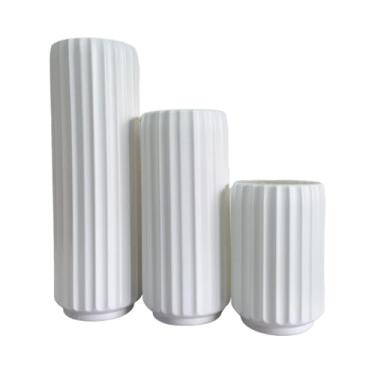 Imagem de Bothyi Conjunto de 3 Vasos Altos de Chão para Decoração de Casa, Vasos de Flores para Lareira, Prateleira, Estilo Fazenda, Branco