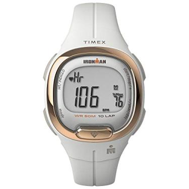 Imagem de TIMEX Relógio Ironman Transit+ com passo diário, monitoramento de calorias e distância e frequência cardíaca 33 mm, Branco/Ouro rosê, 33mm, Cronógrafo.