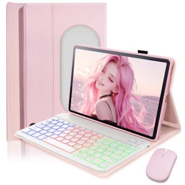 Imagem de SAMTUNK Capa com teclado para Google Pixel Tablet 27.9 cm 2023/2024 capa - teclado magnético destacável retroiluminado com mudança de arco-íris de 7 cores com mouse - rosa