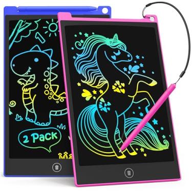 Imagem de TECJOE Pacote com 2 tablets LCD para escrita, quadro de desenho colorido de 25 cm para crianças, blocos de desenho eletrônicos, jogos de viagem, atividades para aprendizagem, presentes para crianças