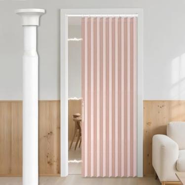 Imagem de Cortina AJAZZ 100% blackout para portas sanfonadas invisíveis interiores cortinas magnéticas para porta frontal para conjuntos de janelas de vidro (1 pacote, 111 L x 198 C, rosa + varão)