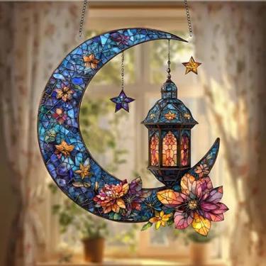 Imagem de Pendurado em janela manchada, enfeites de acrílico para pendurar na janela, decoração para sala de estar, quarto, verão, casa, varanda, ornamentos, decoração 19 x 20 cm (azul profundo)