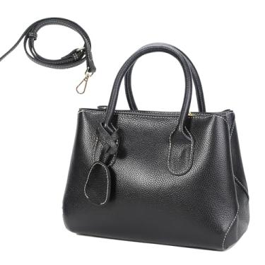 Imagem de Taertii Bolsa feminina com alça superior de couro genuíno - preta