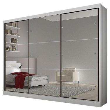 Imagem de Guarda Roupa Casal Atlanta 3 Portas 4 Gavetas Neve Com Espelho - Novo Horizonte