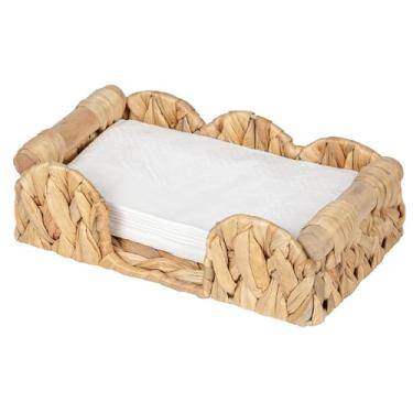 Imagem de Kriitools Porta-guardanapos de vime recortado plano 24 x 14 cm, dispensador de guardanapos de tecido para banheiro, cozinha, jantar, acessórios de bebidas de bar e decoração rústica e casa de fazenda