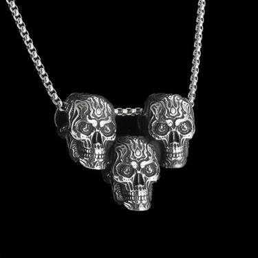 Imagem de 【Colar de caveira vintage para homens】 Pingente de esqueleto de aço inoxidável - Joia gótica punk hip hop com caixa de presente, acessórios góticos de Halloween