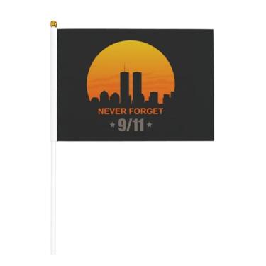 Imagem de 9/11 We Will Never Forget Flags Mini bandeira portátil bandeiras pequenas seis peças bandeira de mesa 14 x 21 cm com mastro para festivais, eventos, festas e desfiles
