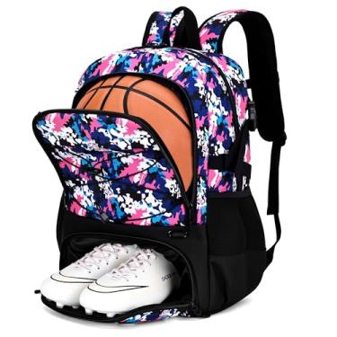 Imagem de Hsmihair Mochila de basquete grande bolsa esportiva para homens e jovens, bolsa de ginástica com compartimento separado para bola e sapatos, bolsa de viagem para basquete, futebol, vôlei (camuflagem