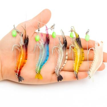 Imagem de Kit 5 Iscas Camarão Artificial Silicone Com Anzol Luminosa 8cm 5g Para Pesca Robalo Tucunaré Traíra Corvina