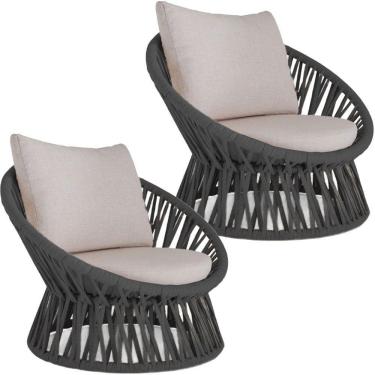 Imagem de 2 Poltrona área Externa Monza Alumínio Pintura Corda Náutica Preto