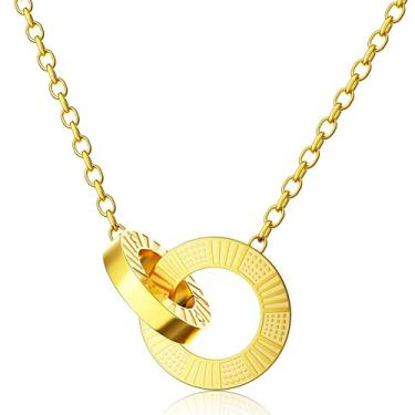 Imagem de Colares femininos com pingente banhado a ouro 18K | Colar de ouro para mulheres | Slider ajustável, Large, aço de titânio, Sem Pedra Preciosa