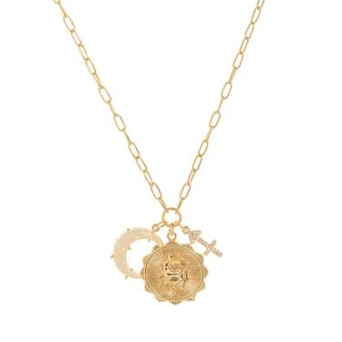 Imagem de Colares de ouro do zodíaco para mulheres, peças de presentes do zodíaco com opala lua crescente e pingente de moeda, joias de astrologia, colar de horóscopo de constelação, presentes de signo da moda