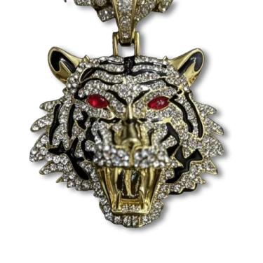 Imagem de YSFTYIYI Colar de corrente cubana hip hop – banhado a ouro 18K e prata esterlina | Mais de 300 cristais de monofone | Pingentes personalizáveis | Conjunto de presente unissex, Large, Liga de aço