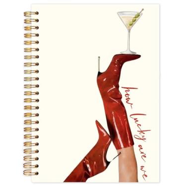 Imagem de Yhtrg How Lucky Are We Cadernos em espiral, presentes para amantes de Martini, diário de martini de salto alto vermelho moderno para escrever, caderno de presente de coquetel para anotações, 14 x 21