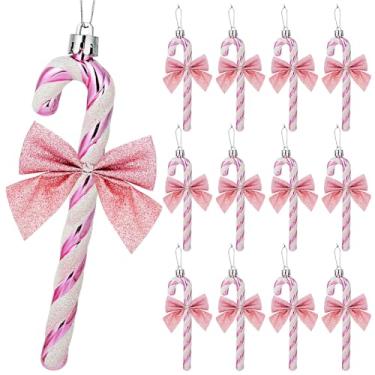 Imagem de FYFLED Decorações de árvore de Natal de bengala doce - 12 peças de enfeites de bengala doce para árvore, laços de bengala doce com glitter para árvore de Natal, enfeite de pendurar festival, festa