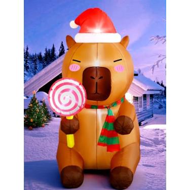Imagem de anroog Decorações infláveis de Natal para ambientes externos, capivara, infláveis, Natal, 1,5 m, capivara, segurar, pirulito, doces, jardim, decoração externa