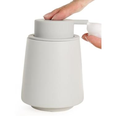 Imagem de INGOFIN Dispensador de sabão de espuma de cerâmica – Dispensador de sabão de mão de espuma de 400 ml para banheiro, garrafa de lavar louça recarregável moderna para cozinha com bomba grande, cinza